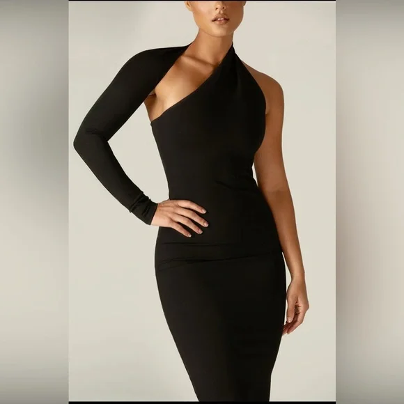 Alieva Dasha Modern Midi Dress Women Size S Black Bodycon One Shoulder NWT $245 - Picture 5 of 6